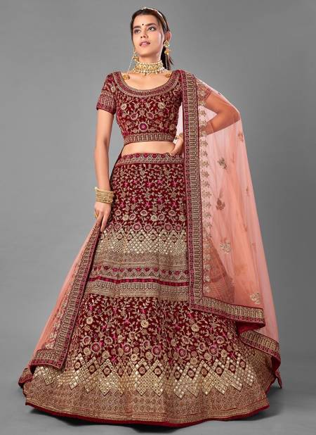 Maroon Arya Design 18 Exclusive Bridal Wedding Wear Velvet Heavy Embroidery Work Lehenga Choli Collection 7004